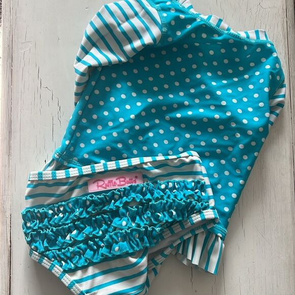 Ruffle Butts Polka Dot‎ Swim Set Blue White Rash Guard 12–18M - Picture 3 of 3